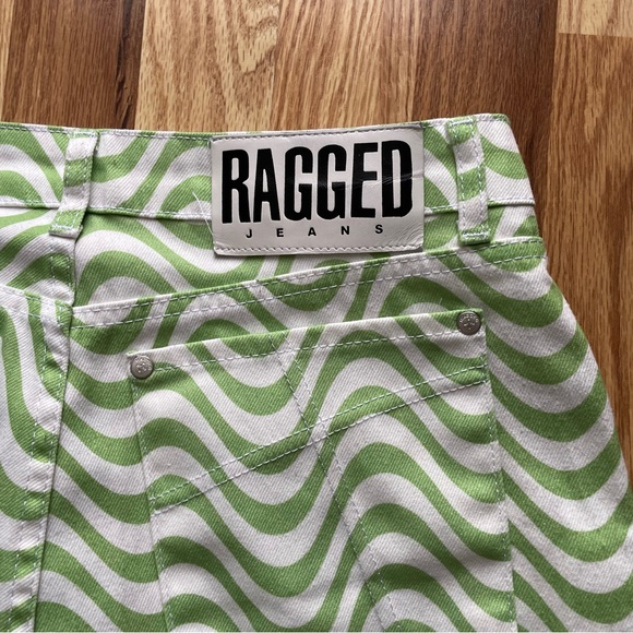 The Ragged Priest Wave Wide Leg High Rise Denim Jeans White & Lime Size 30, 6/8 - Picture 9 of 12